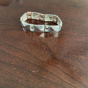 Chico’s bracelet stretchy silver various patterns and dark crystals